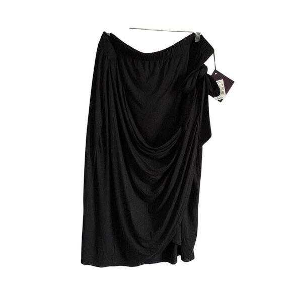 Ava Viv Womens Black Knit Wrap Midi Skirt Side Tie 3X PlusSize Elastic Waist NWT - Picture 3 of 5